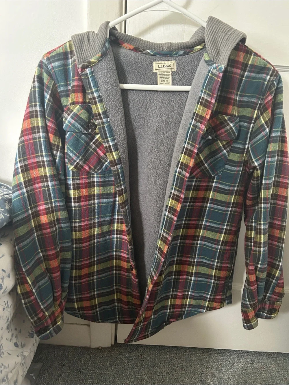 L.L. Bean Kids M 10-12 Multicolor Fleece-Lined Plaid Hooded Jacket